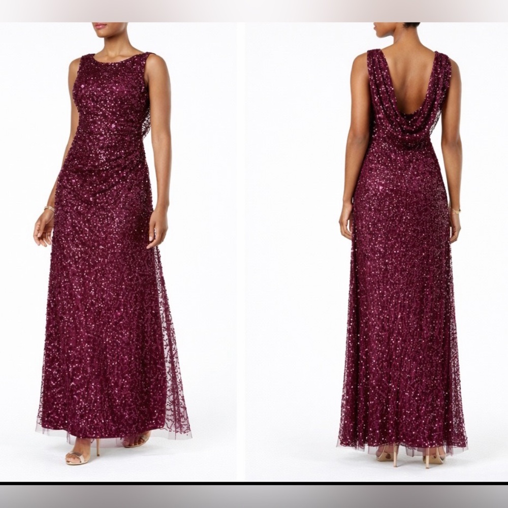 Adrianna Papell Dress 6 Purple Sequin Beaded Formal Wedding Party Cruise NWT